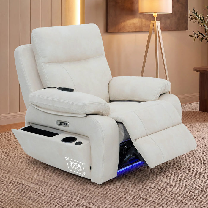 1 Seater Smart Tech Electric Recliner Cinema Chair | Cream Fabric | Vinsonova
