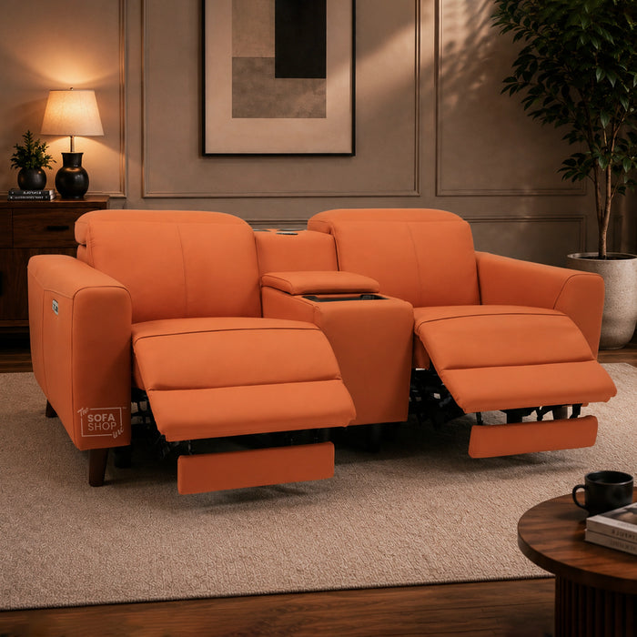 2 Seater Electric Recliner Sofa | Orange Real Leather | Toro