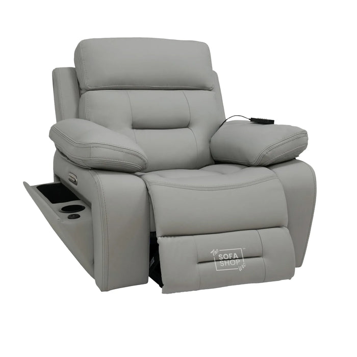 1 Seater Smart Tech Riser Recliner Cinema Chair | Light Grey Real Leather | Sicily