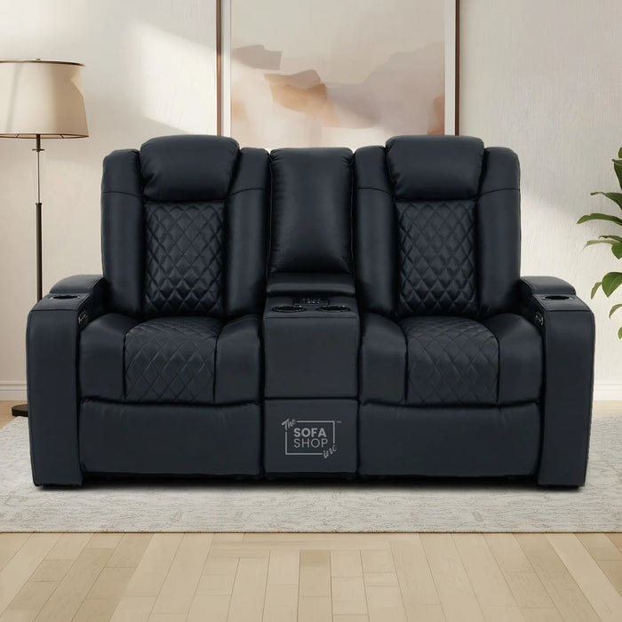 2 Seater Smart Tech Electric Recliner Cinema Sofa | Luxury Theatre Seating | Black Real Leather | Milano