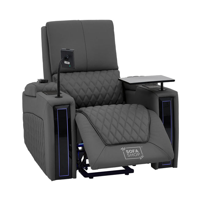 1 Seater Smart Tech Riser Recliner Cinema Chair | Luxury Theatre Seating | Grey Real Leather | Assisi