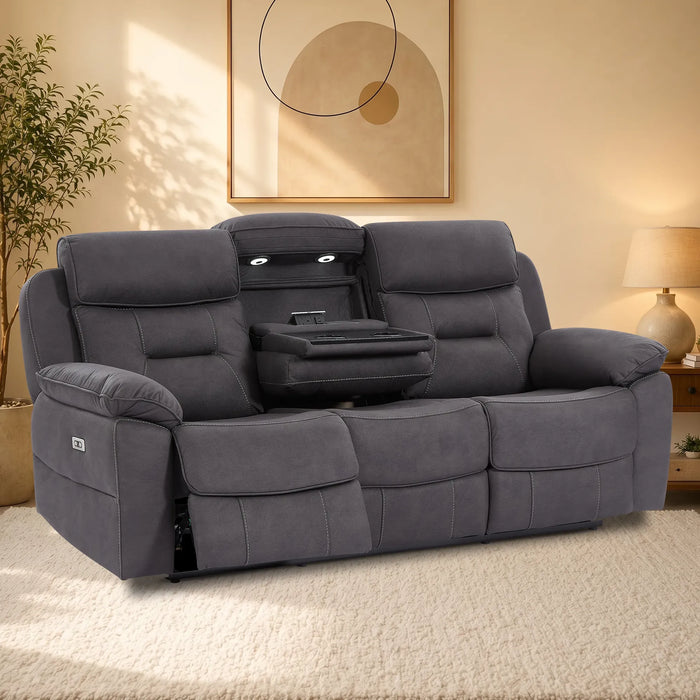 3 Seater Smart Tech Electric Recliner Cinema Sofa | Black Fabric | Florence