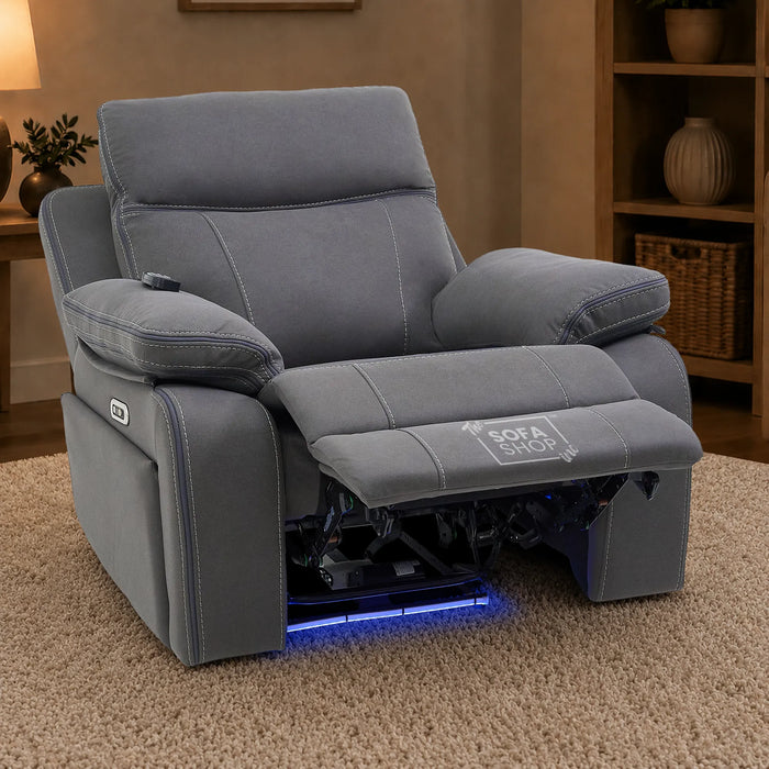 1 Seater Smart Tech Electric Recliner Cinema Chair | Grey Fabric | Vinsonova