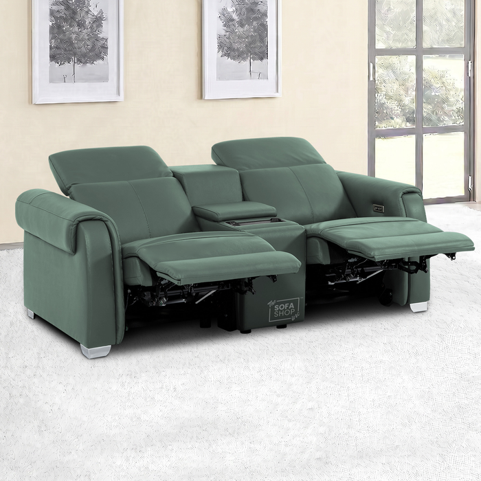 2 Seater Electric Recliner Sofa | Green Real Leather | Turin