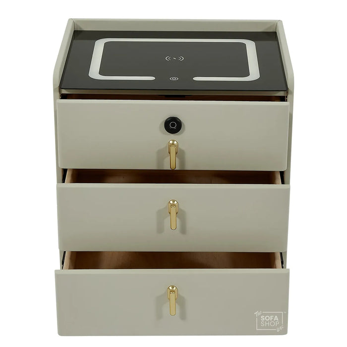 Smart Nightstand | Off-White | Fingerprint Lock + Wireless Charging | 50x40x45cm | California