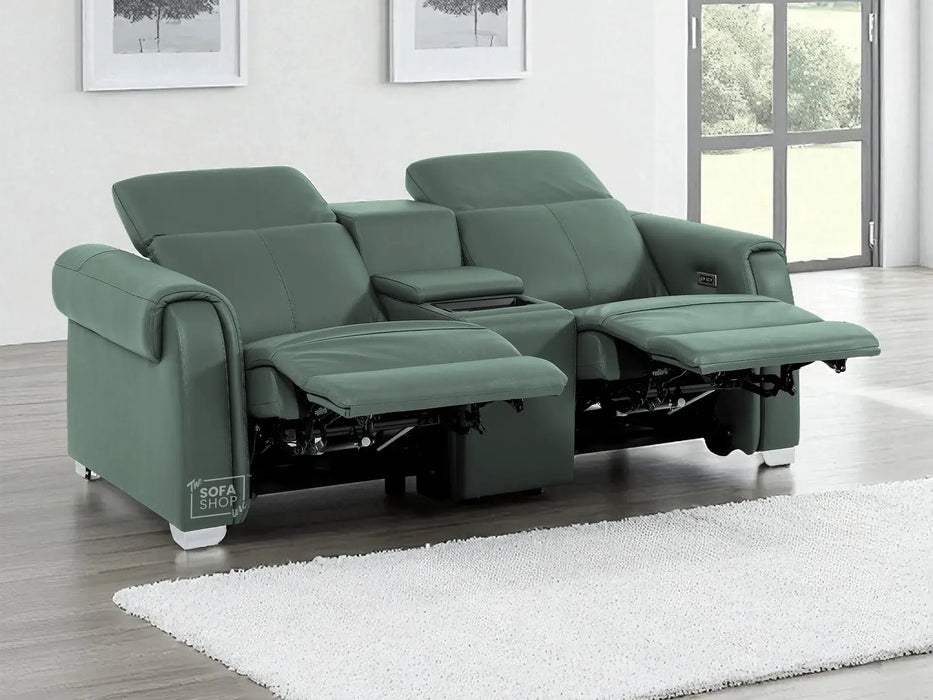 2 Seater Electric Recliner Sofa | Green Real Leather | Turin