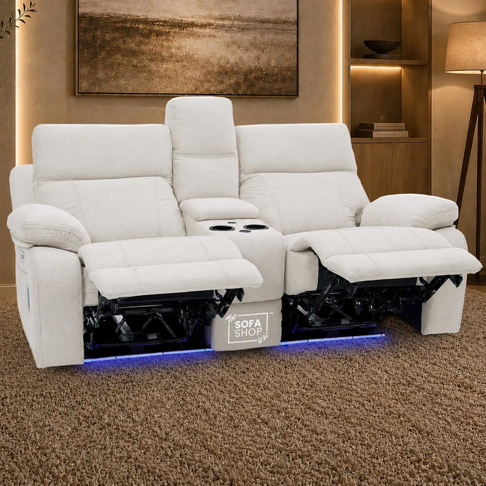 2 Seater Smart Tech Electric Recliner Cinema Sofa | Cream Fabric | Vinsonova