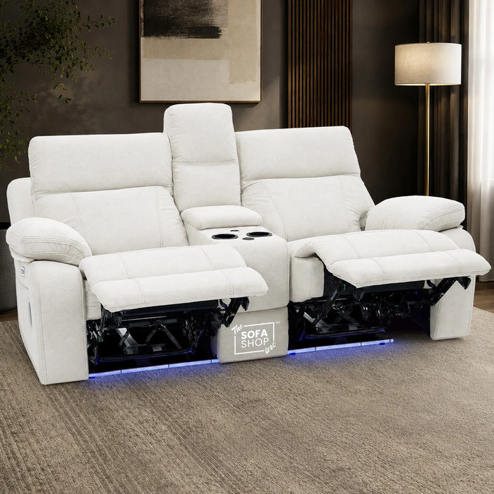 2 Seater Smart Tech Electric Recliner Cinema Sofa | Cream Fabric | Vinsonova