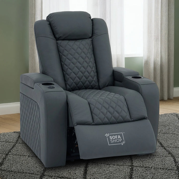 1 Seater Smart Tech Electric Recliner Cinema Chair | Luxury Theatre Seating | Grey Real Leather | Milano