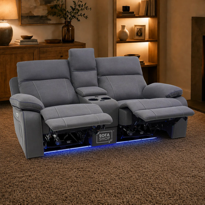 2 Seater Smart Tech Electric Recliner Cinema Sofa | Grey Fabric | Vinsonova