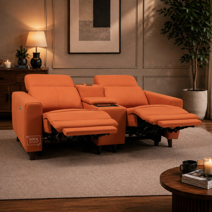2 Seater Electric Recliner Sofa | Orange Real Leather | Toro