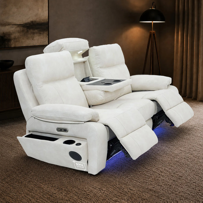 3 Seater Smart Tech Electric Recliner Cinema Sofa | Cream Fabric | Vinsonova