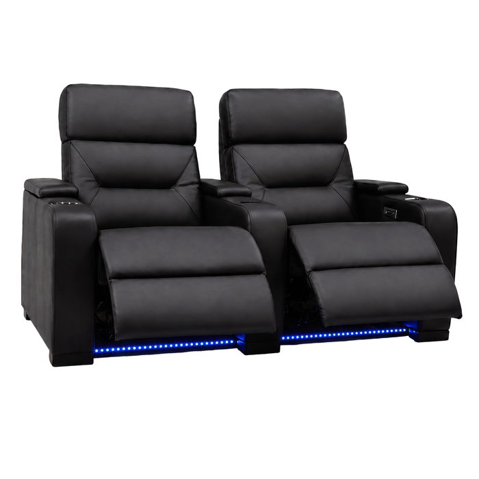 2 Seater Black Genuine Leather Electric Recliner Cinema Sofa | LED Cupholders, Power Headrests & USB Charging | Siena | The Sofa Shop