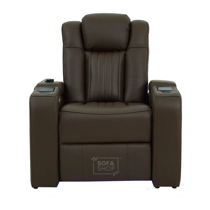 1 Seater Smart Tech Electric Recliner Cinema Chair | Luxury Theatre Seating | Brown Real Leather | Capri