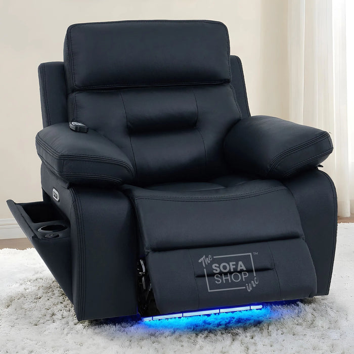 1 Seater Smart Tech Electric Recliner Cinema Chair | Black Real Leather | Sicily