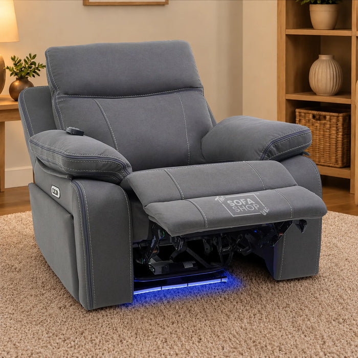 1 Seater Smart Tech Electric Recliner Cinema Chair | Grey Fabric | Vinsonova
