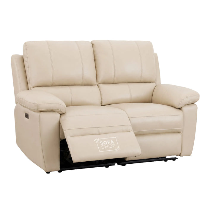 2 Piece Electric Recliner Sofa Set | Cream Real Leather Sofa Suite | Trento