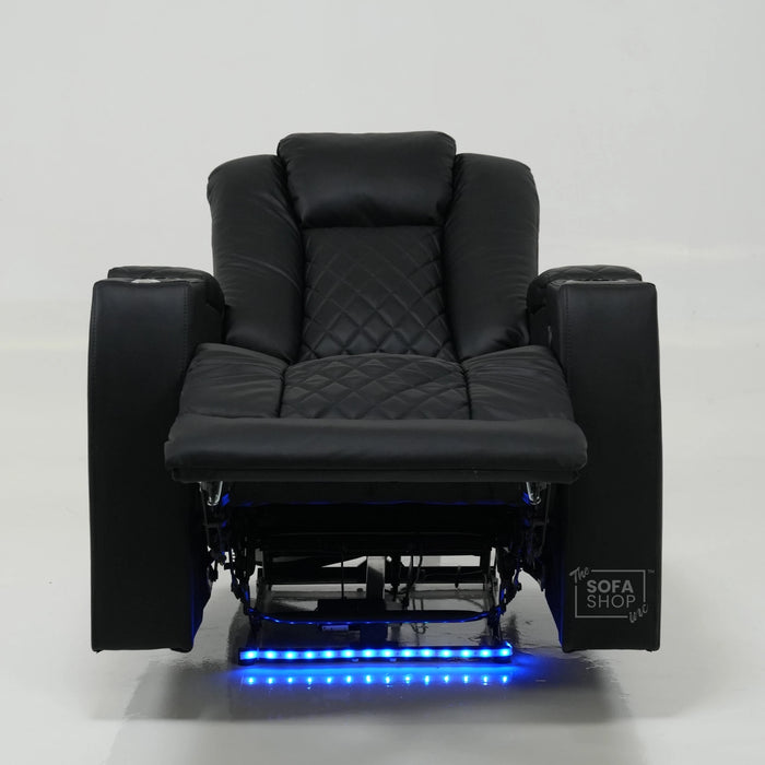1 Seater Cinema Chair in Black Real Leather | Hi-Tech Cinema Chair with Power Recline + Power Headrest + USB Charging | Ex Display | Milano