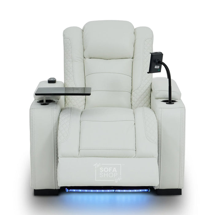 1 Seater White Real Leather Smart Tech Electric Recliner Cinema Chair | Luxury Theatre Seating | Napoli