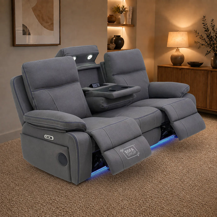 3 Seater Smart Tech Electric Recliner Cinema Sofa | Grey Fabric | Vinsonova