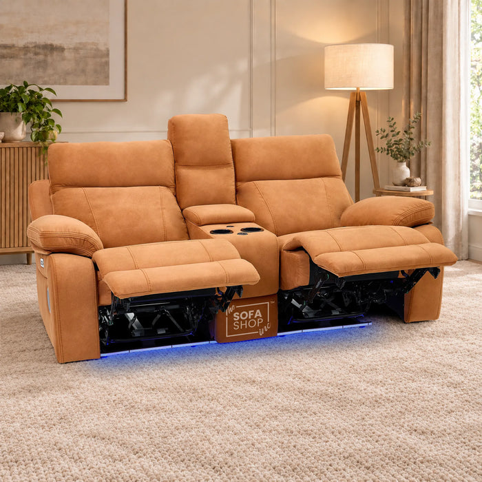 2 Seater Smart Tech Electric Recliner Cinema Sofa | Orange Fabric | Vinsonova