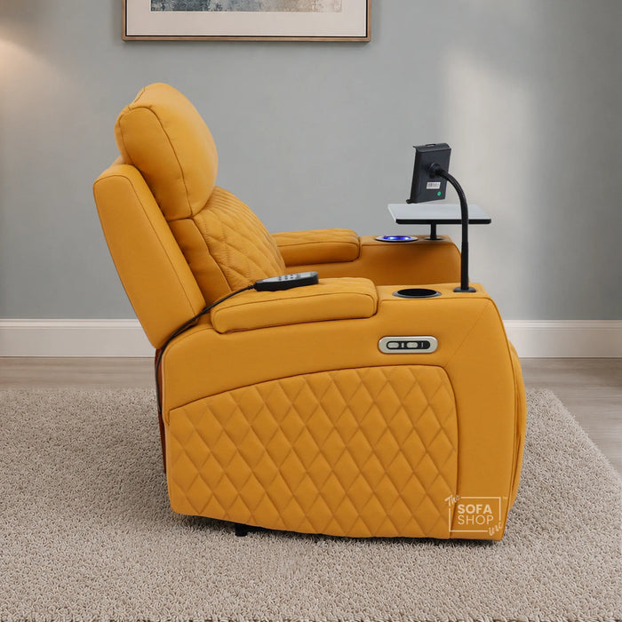 1 Seater Smart Tech Electric Recliner Cinema Chair | Luxury Theatre Seating | Mustard Yellow Real Leather | Vicenza