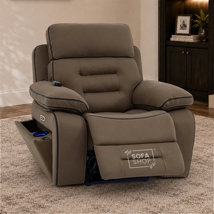 1 Seater Smart Tech Riser Recliner Cinema Chair | Mocha Brown Fabric | Tuscany