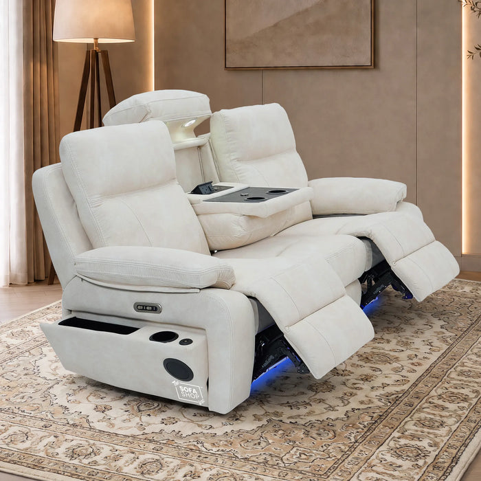 3 Seater Smart Tech Electric Recliner Cinema Sofa | Cream Fabric | Vinsonova