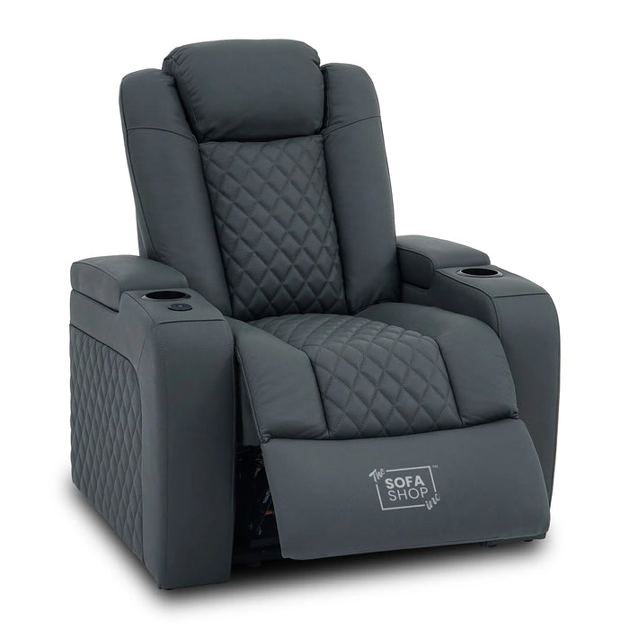1 Seater Smart Tech Electric Recliner Cinema Chair | Luxury Theatre Seating | Grey Real Leather | Milano