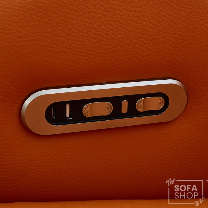 3 Seater Electric Recliner Sofa | Orange Real Leather | Turin