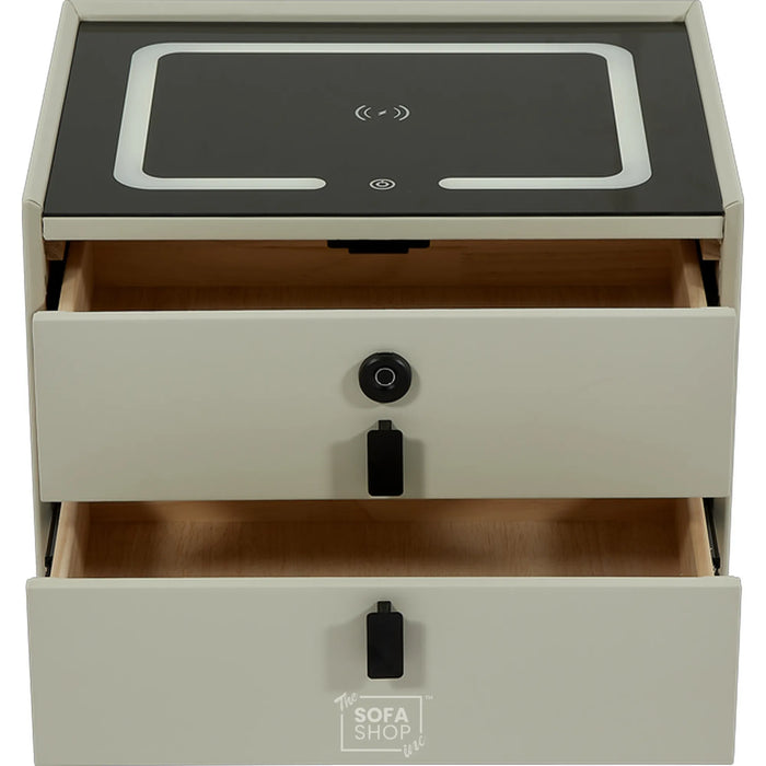 Smart Nightstand | Off-White | Fingerprint Lock + Wireless Charging | 50x40x45cm | Miami