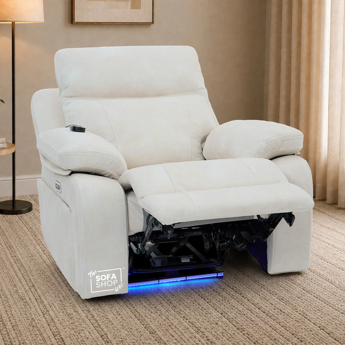 1 Seater Smart Tech Electric Recliner Cinema Chair | Cream Fabric | Vinsonova