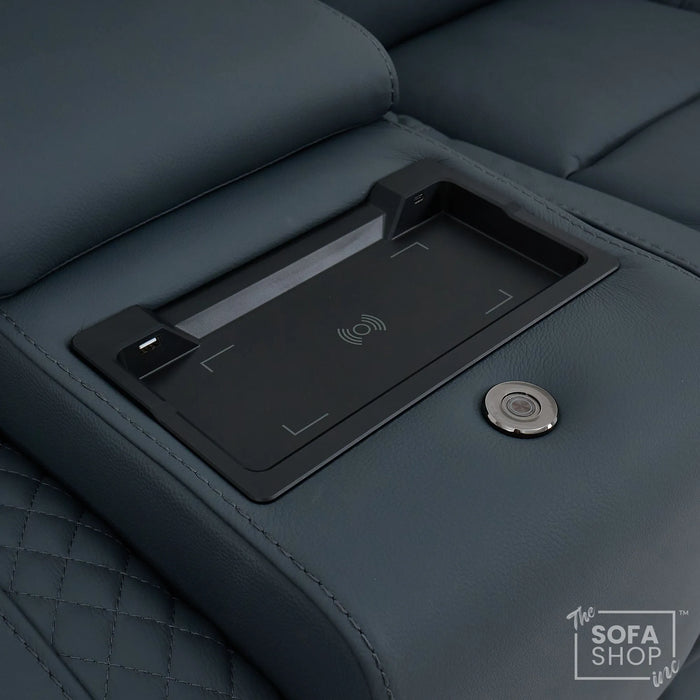 2 Seater Smart Tech Electric Recliner Cinema Sofa | Luxury Theatre Seating | Ink Blue Real Leather | Napoli