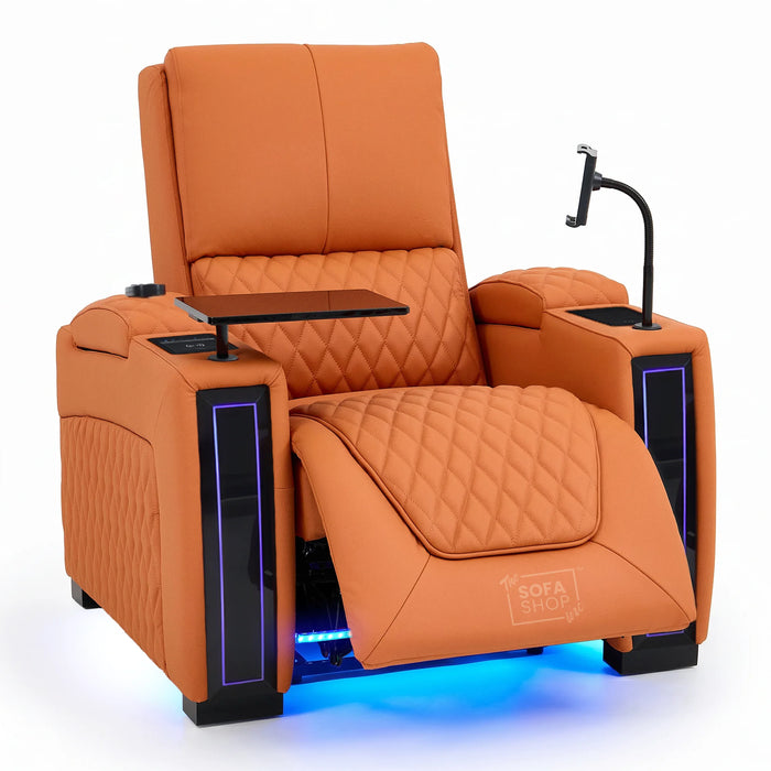 1 Seater Smart Tech Electric Recliner Cinema Chair | Luxury Theatre Seating | Orange Real Leather | Assisi