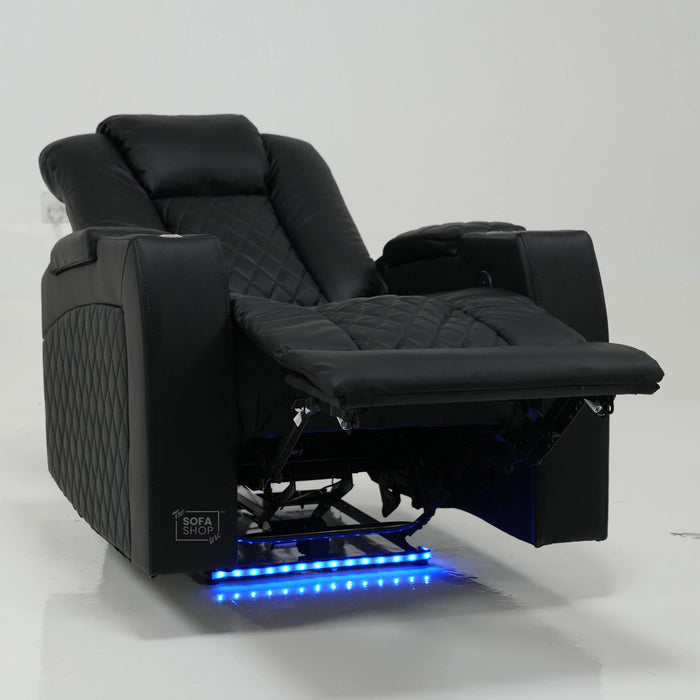 1 Seater Cinema Chair in Black Real Leather | Hi-Tech Cinema Chair with Power Recline + Power Headrest + USB Charging | Ex Display | Milano