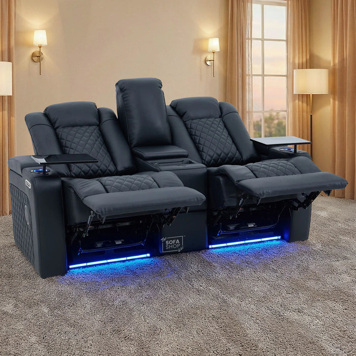 2 Seater Smart Tech Electric Recliner Cinema Sofa | Luxury Theatre Seating | Black Real Leather | Milano