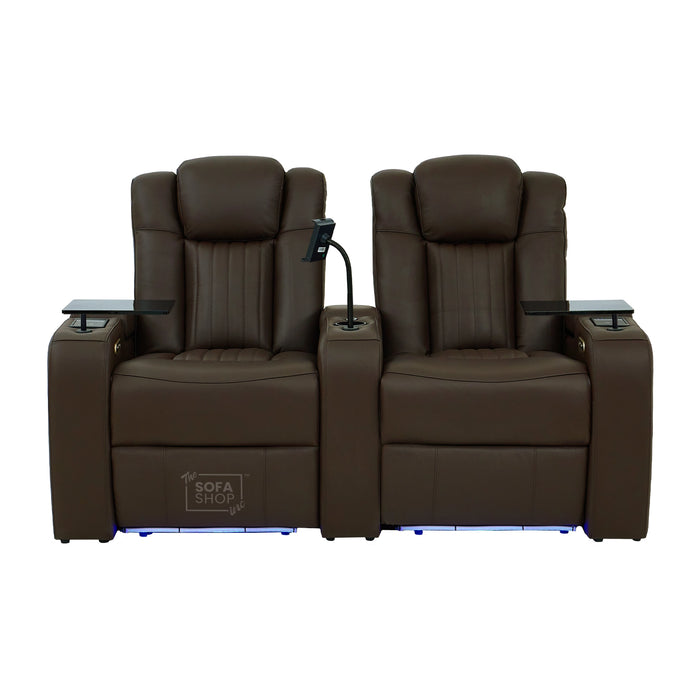 2 Seater Smart Tech Electric Recliner Cinema Sofa | Luxury Theatre Seating | Brown Real Leather | Capri