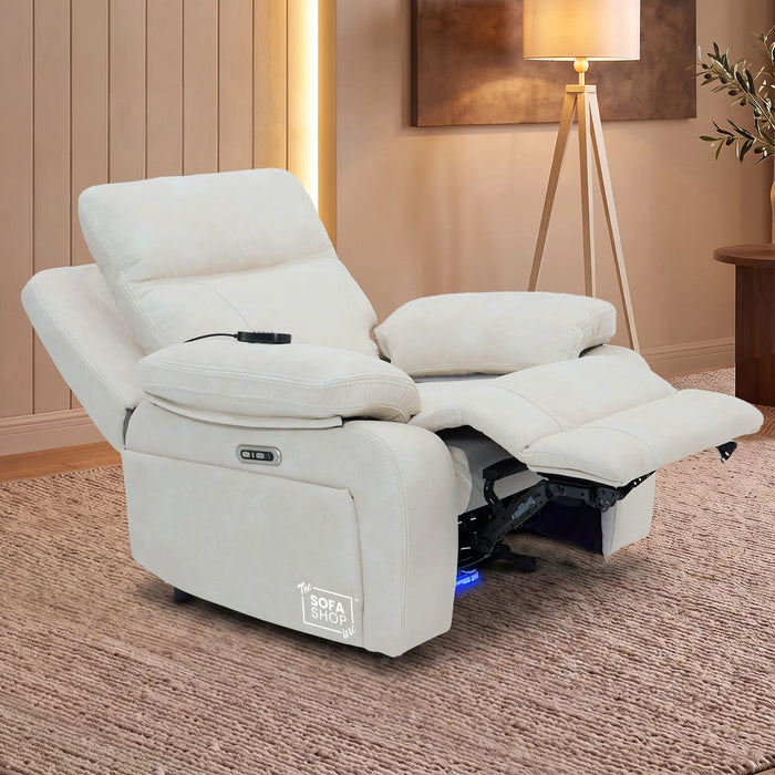 1 Seater Smart Tech Electric Recliner Cinema Chair | Cream Fabric | Vinsonova