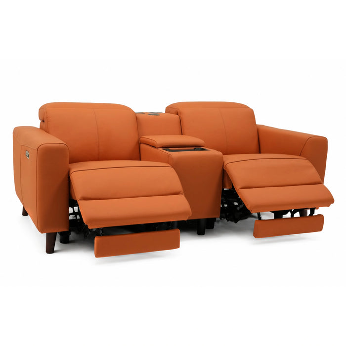 2 Seater Electric Recliner Sofa | Orange Real Leather | Toro