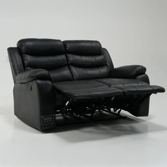 2 Seater Manual Recliner in Black Leather | Manual Reclining Mechanism | With Scratched Armrest & Ripped Side Panel | Trento | Free Assembly | Second Hand Sofa 15