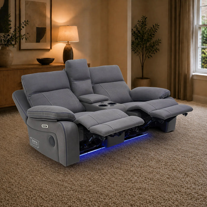 2 Seater Smart Tech Electric Recliner Cinema Sofa | Grey Fabric | Vinsonova
