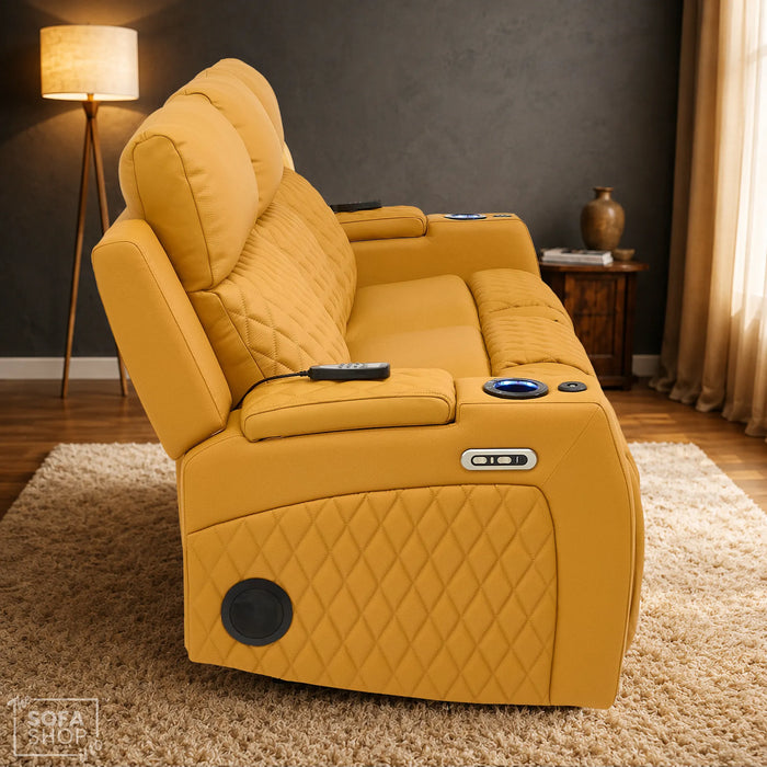 3 Seater Smart Tech Electric Recliner Cinema Sofa | Mustard Yellow Real Leather | Vicenza