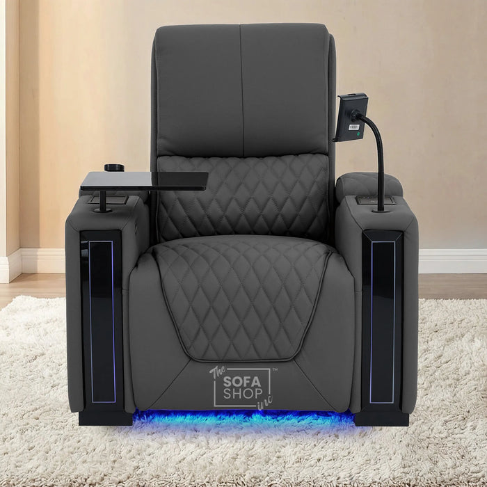 1 Seater Smart Tech Electric Recliner Cinema Chair | Luxury Theatre Seating | Grey Real Leather | Assisi