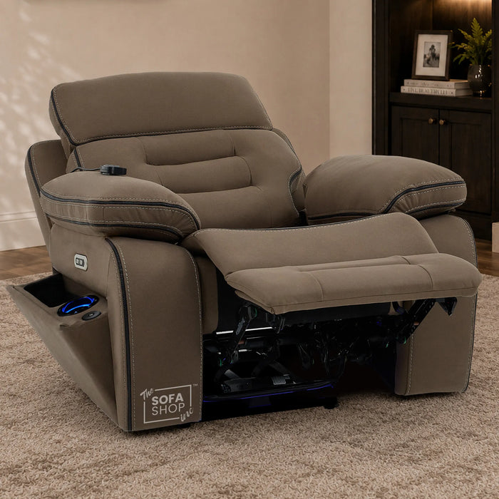 1 Seater Smart Tech Riser Recliner Cinema Chair | Mocha Brown Fabric | Tuscany
