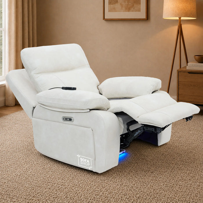 1 Seater Smart Tech Electric Recliner Cinema Chair | Cream Fabric | Vinsonova