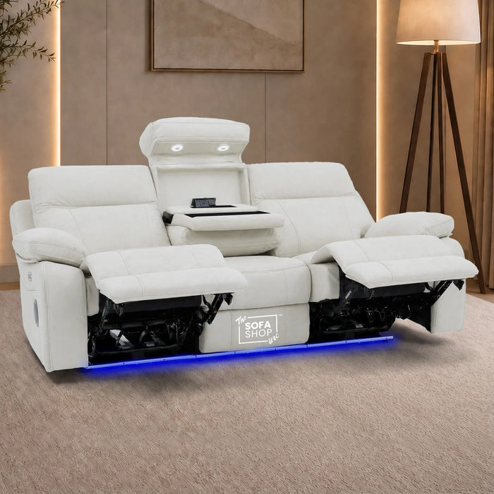 3 Seater Smart Tech Electric Recliner Cinema Sofa | Cream Fabric | Vinsonova