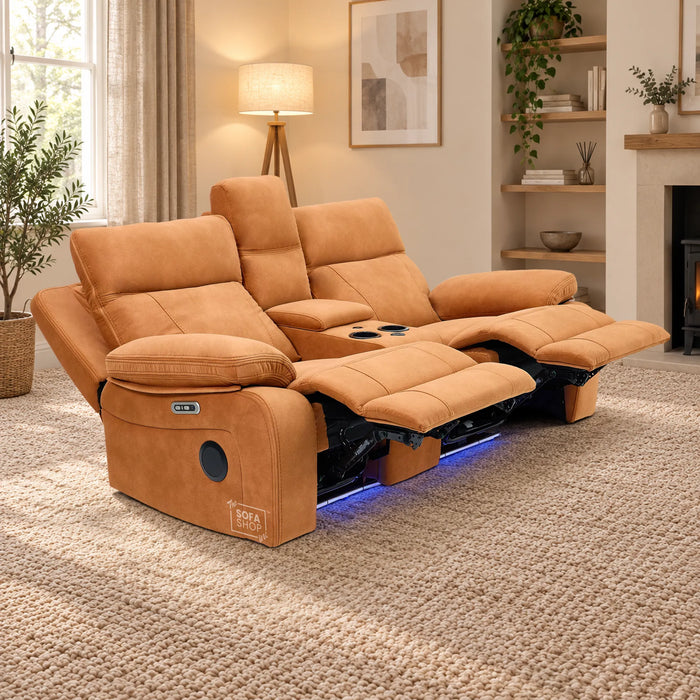2 Seater Smart Tech Electric Recliner Cinema Sofa | Orange Fabric | Vinsonova
