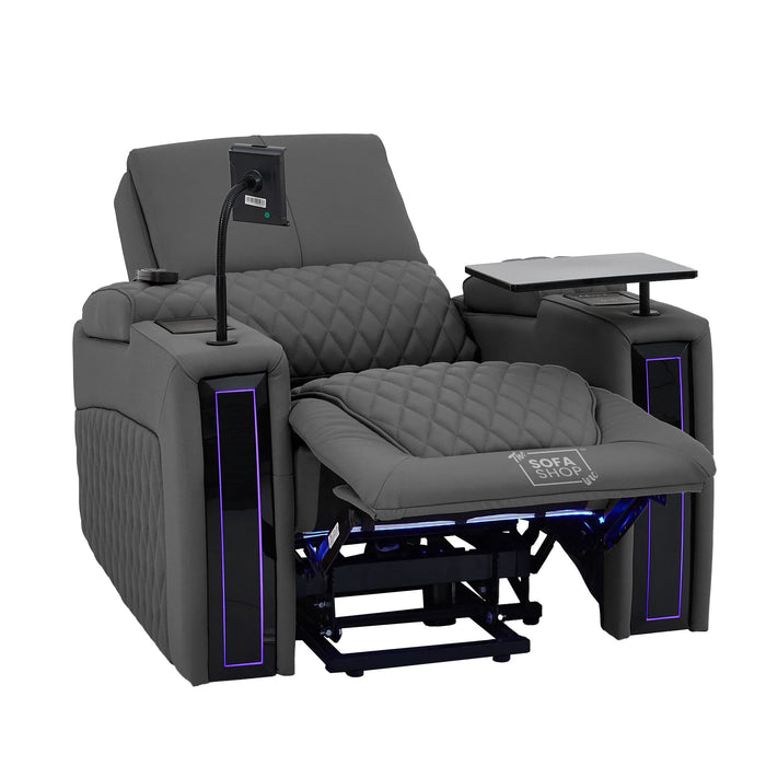 1 Seater Smart Tech Riser Recliner Cinema Chair | Luxury Theatre Seating | Grey Real Leather | Assisi