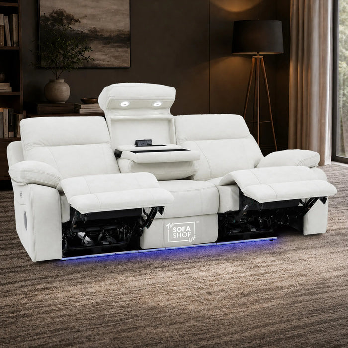 3 Seater Smart Tech Electric Recliner Cinema Sofa | Cream Fabric | Vinsonova