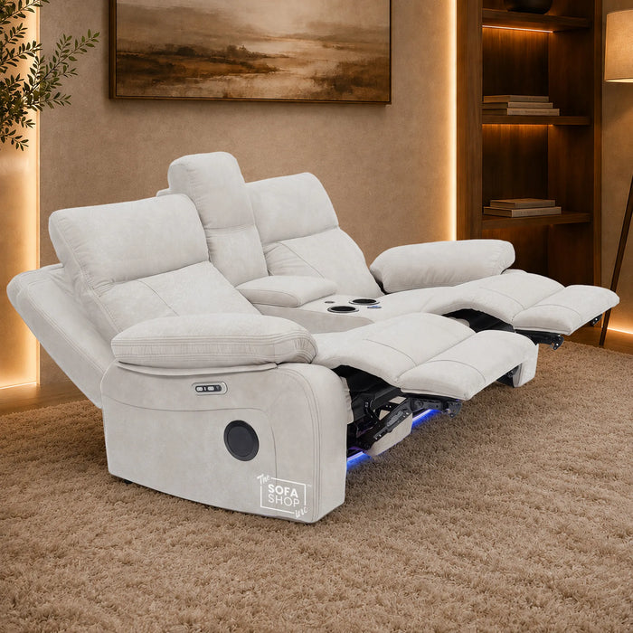2 Seater Smart Tech Electric Recliner Cinema Sofa | Cream Fabric | Vinsonova